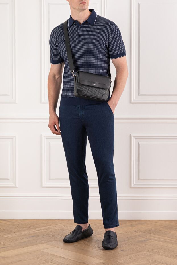 Brioni сәндік тоқылған және контраст жағасы бар көк тыныс алатын мақта полосы
190034 - фото 2