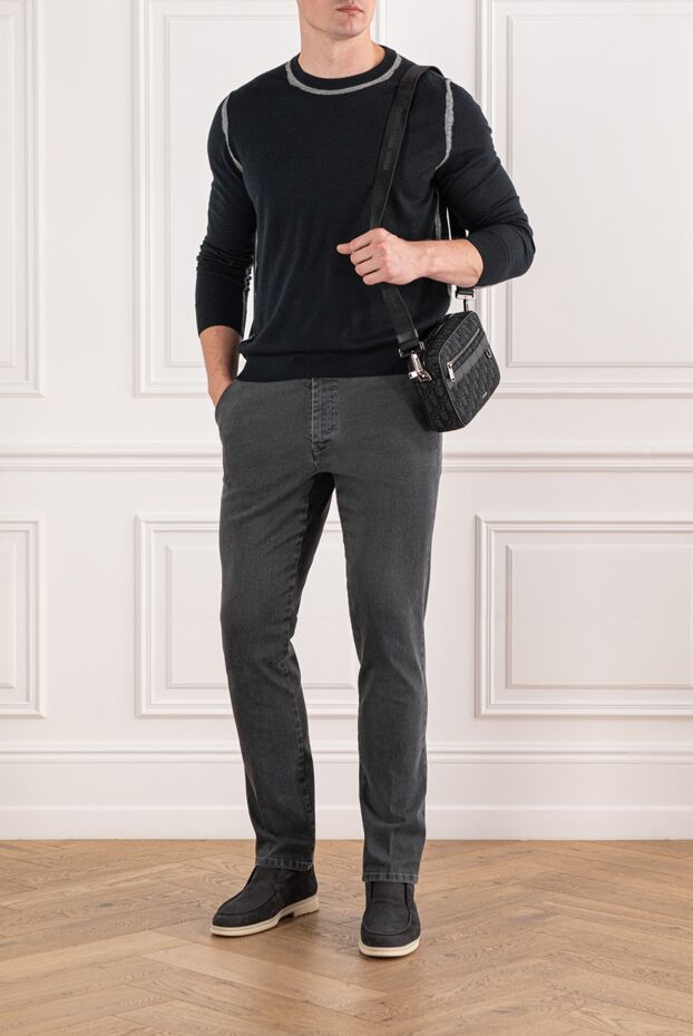Brioni men's cashmere jumper dark blue with contrasting trim 190058 - photo 2
