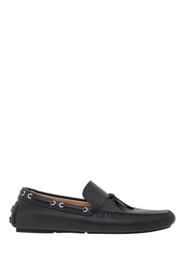 Brioni men's black grain leather loafers with decorative lacing 190073 - photo 1