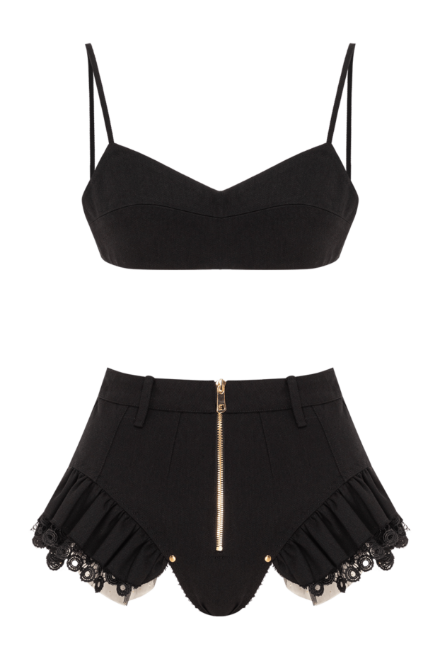 Fleur de Paris women's black linen suit top and shorts with lace 190212 - photo 1