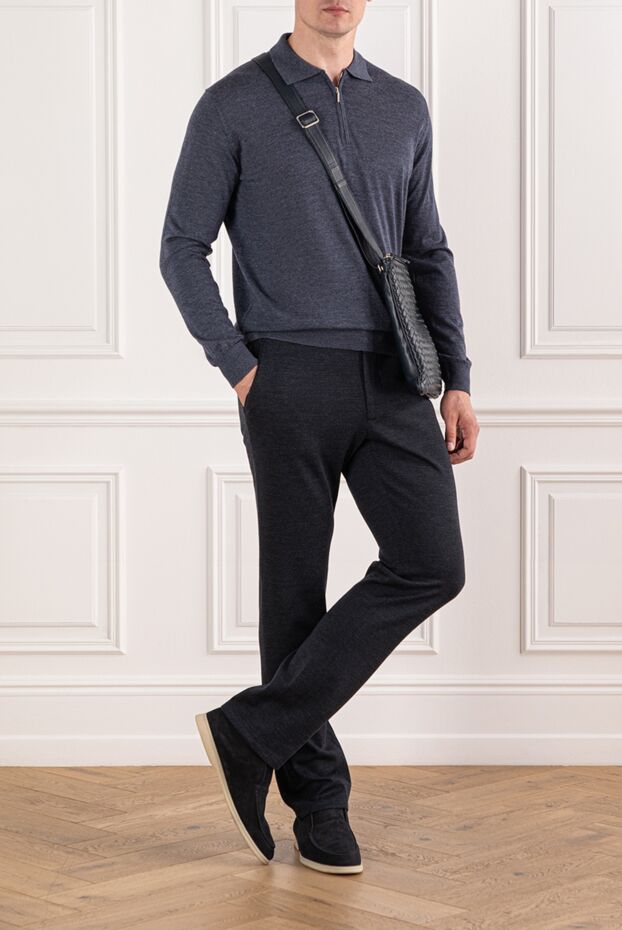 Cesare di Napoli dark blue men's straight-leg trousers with drawstring 190343 - photo 2