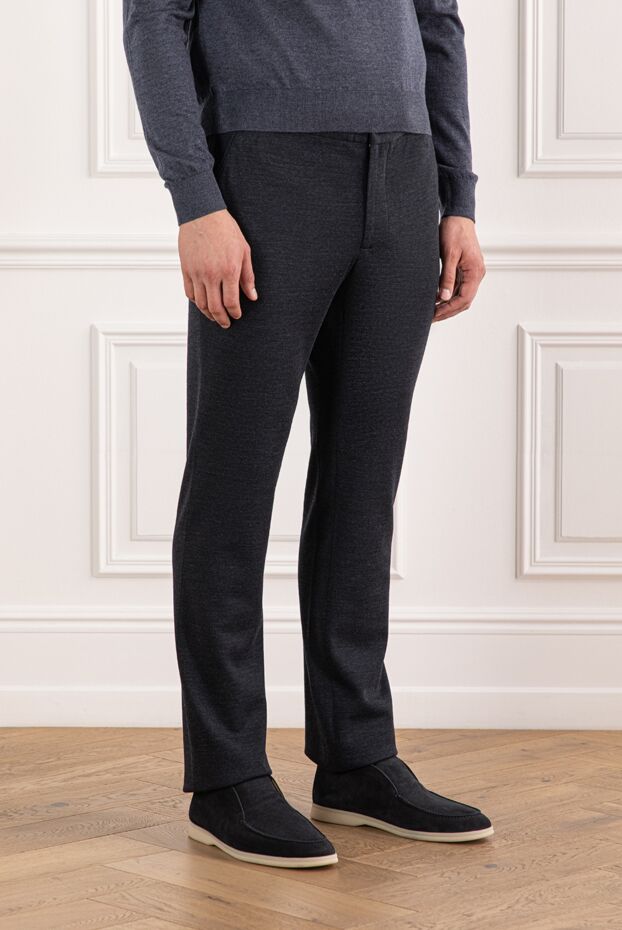 Cesare di Napoli dark blue men's straight-leg trousers with drawstring 190343 - photo 3