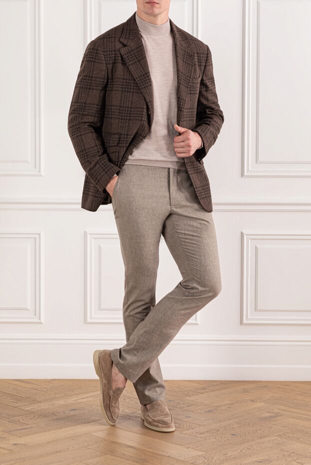 Cesare di Napoli men's warm trousers made of wool and cashmere in a light beige shade 190347 - photo 2