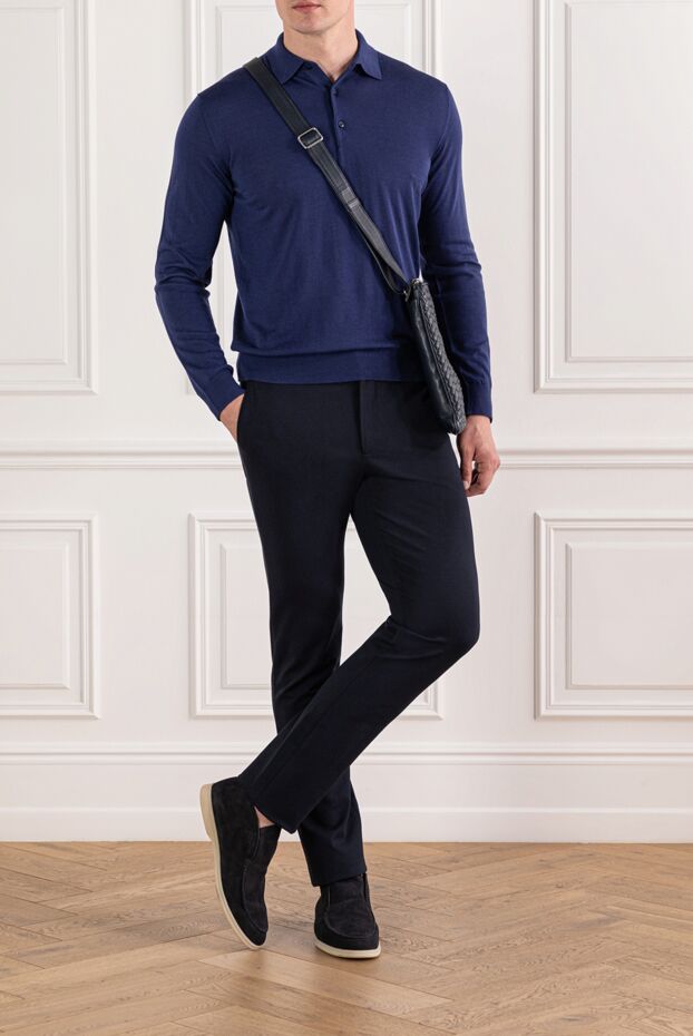Cesare di Napoli men's blue universal trousers with drawstring waistband 190354 - photo 2