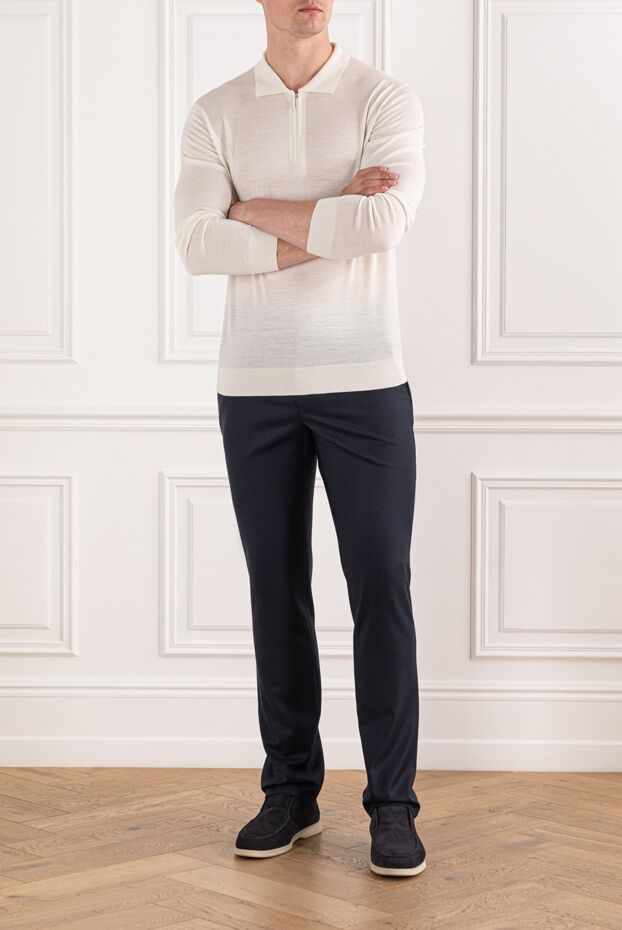 Cesare di Napoli men's dark blue trousers with a drawstring waistband and a laconic silhouette 190357 - photo 2
