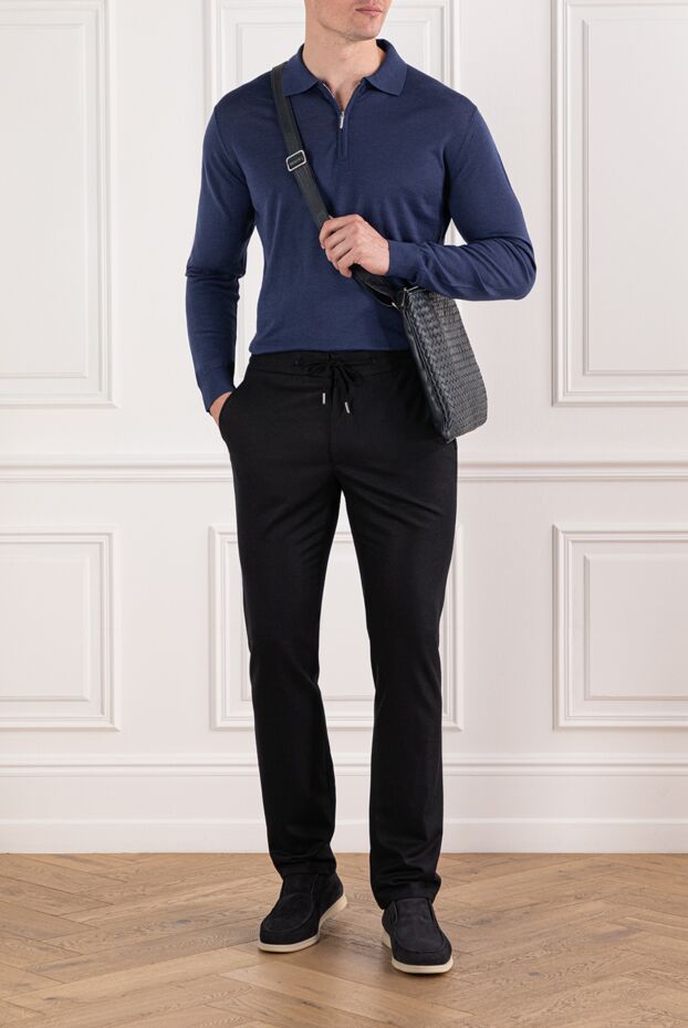 Cesare di Napoli men's black wool trousers with elastic waistband and drawstring 190359 - photo 2