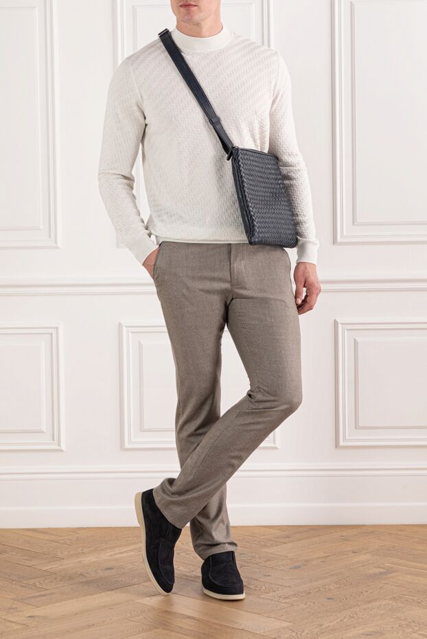 Cesare di Napoli men's grey-beige wool trousers with drawstring waistband
 190361 - photo 2