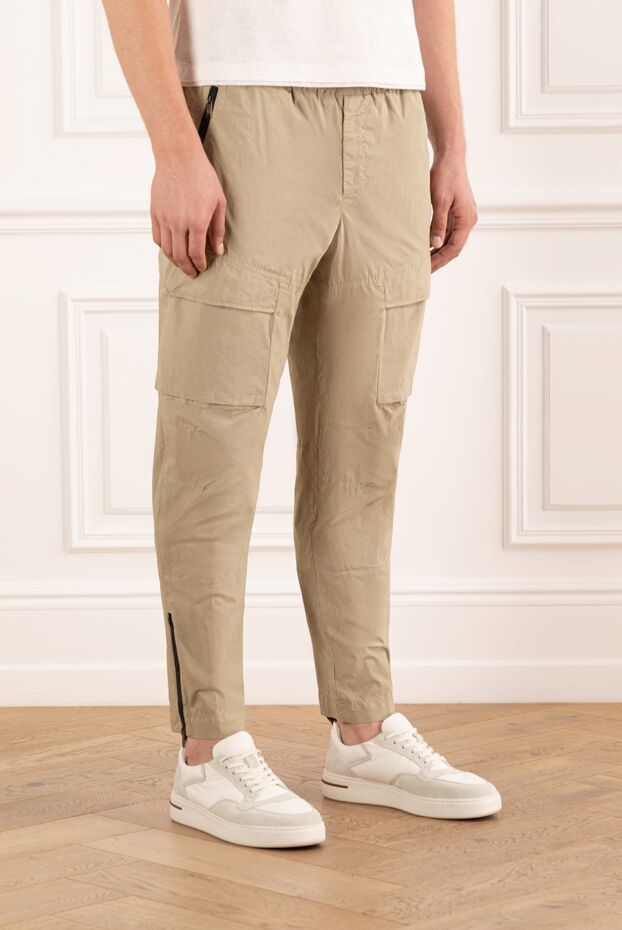 PT01 (Pantaloni Torino) мужские брюки карго бежевые с накладными карманами и шнурком 190371 - фото 3