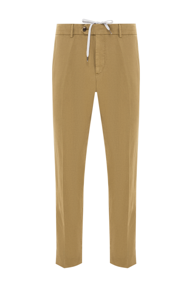 PT01 (Pantaloni Torino) мужские брюки хлопковые коричневые с застежкой на пуговицу и шнурок 190376 - фото 1