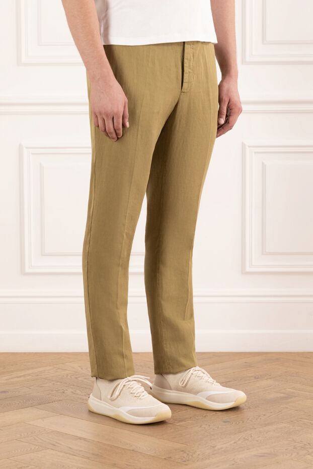 PT01 (Pantaloni Torino) мужские брюки хлопковые коричневые с застежкой на пуговицу и шнурок 190376 - фото 3