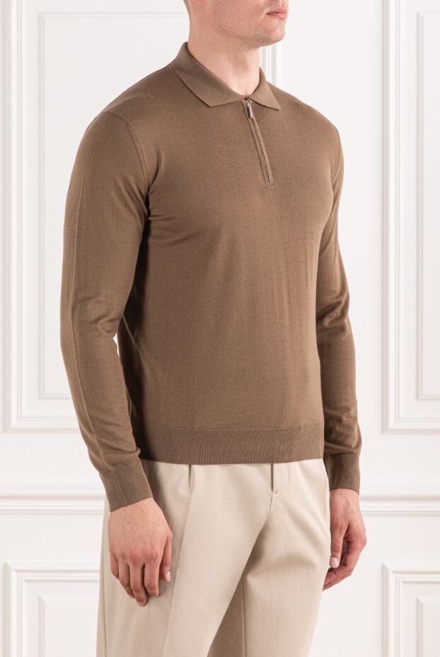 Cesare di Napoli brown wool polo shirt with long sleeves and zip 190391 - photo 3