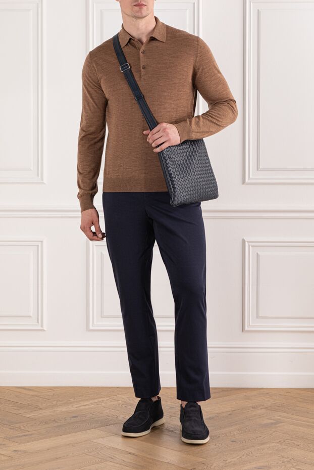 Cesare di Napoli knitted polo shirt wool brown with long sleeves 190393 - photo 2