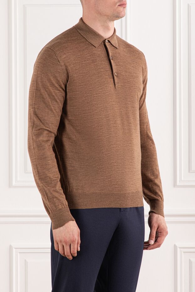 Cesare di Napoli knitted polo shirt wool brown with long sleeves 190393 - photo 3