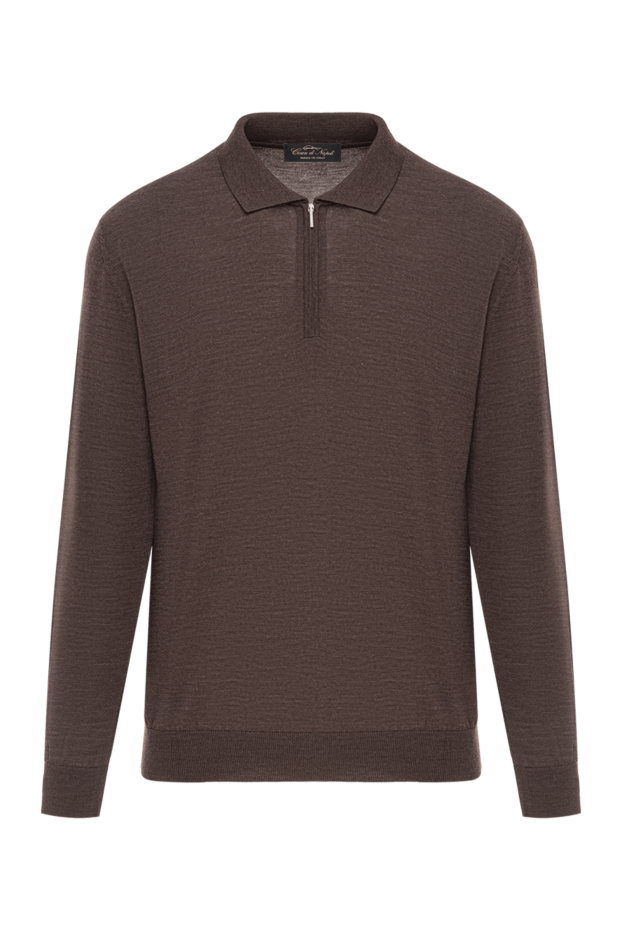 Cesare di Napoli men's dark brown wool polo shirt with zip 190401 - photo 1