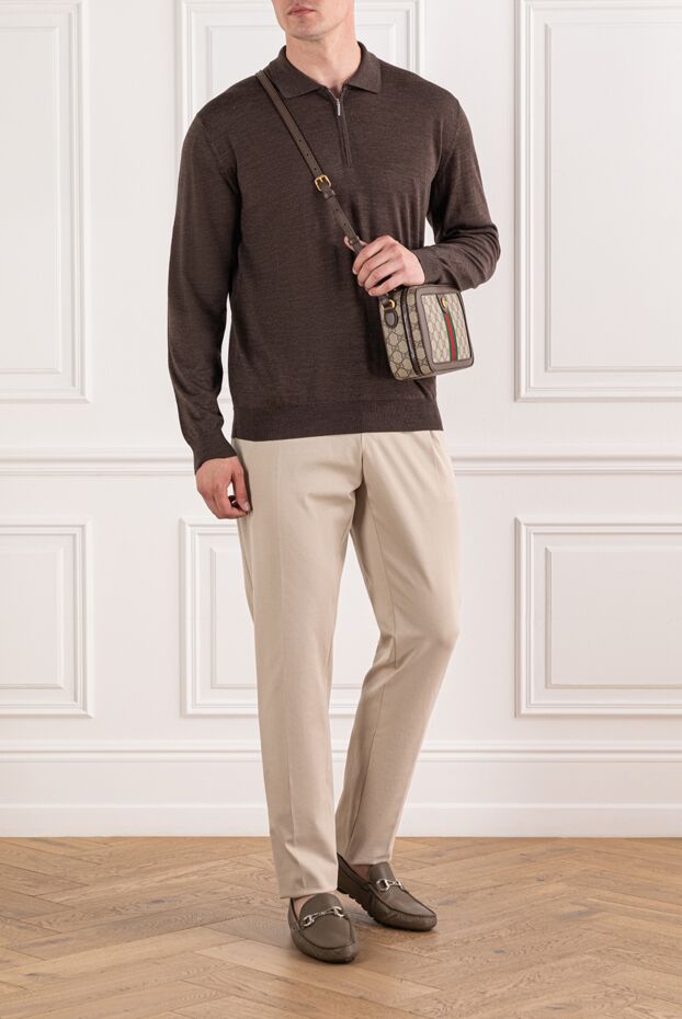 Cesare di Napoli men's dark brown wool polo shirt with zip 190401 - photo 2