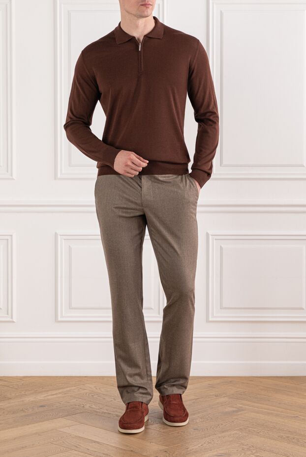 Cesare di Napoli chestnut wool polo shirt with long sleeves and zip 190402 - photo 2