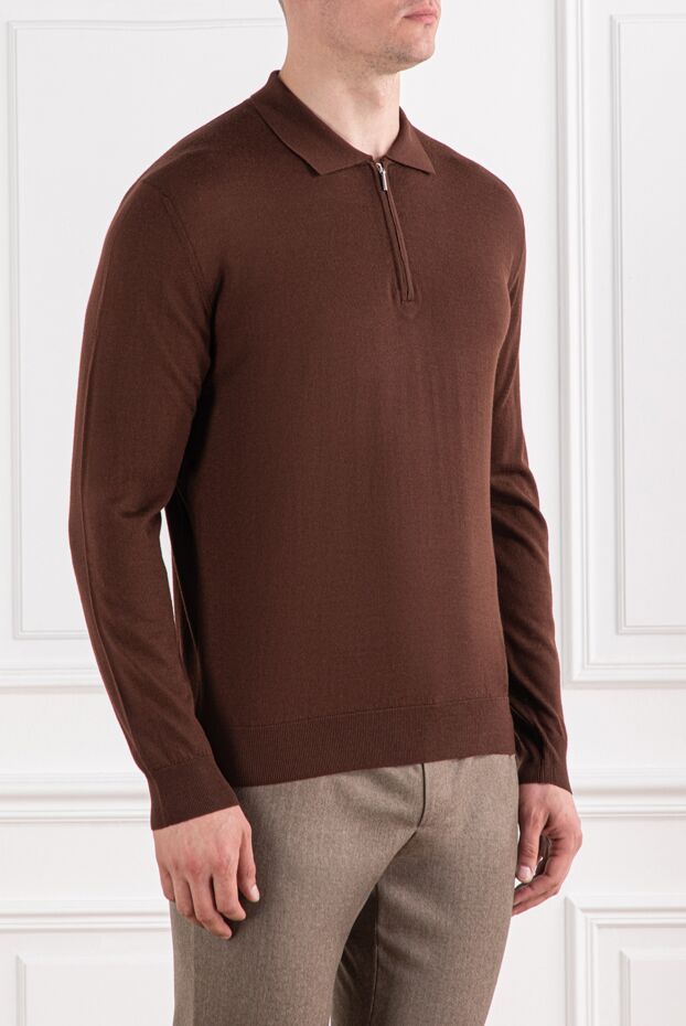 Cesare di Napoli chestnut wool polo shirt with long sleeves and zip 190402 - photo 3
