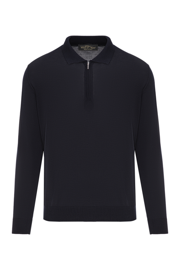 Cesare di Napoli dark blue wool polo shirt with long sleeves and zip 190405 - photo 1