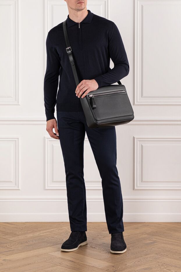 Cesare di Napoli dark blue wool polo shirt with long sleeves and zip 190405 - photo 2