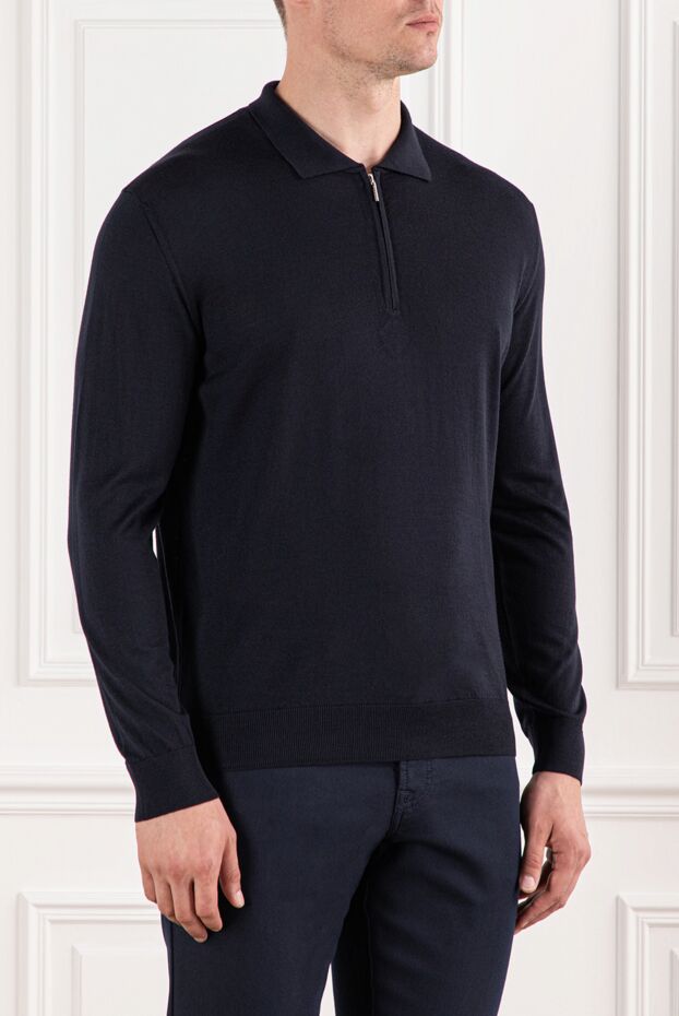 Cesare di Napoli dark blue wool polo shirt with long sleeves and zip 190405 - photo 3