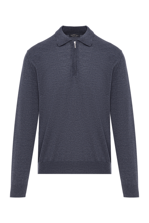 Cesare di Napoli men's soft wool polo shirt in blue-gray shade with long sleeves 190406 - photo 1