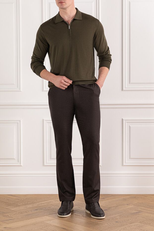 Cesare di Napoli olive wool polo shirt with long sleeves and zip 190407 - photo 2