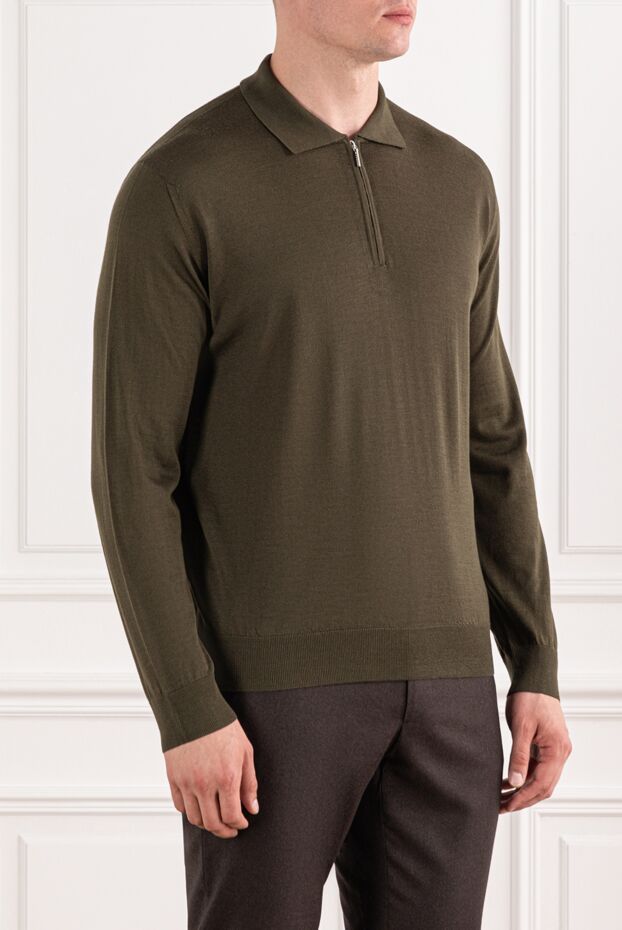 Cesare di Napoli olive wool polo shirt with long sleeves and zip 190407 - photo 3