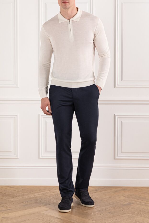 Cesare di Napoli long sleeve polo shirt in white wool with zip 190409 - photo 2