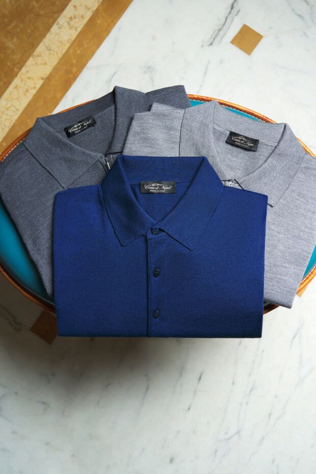 Cesare di Napoli gray wool polo shirt with long sleeves and zip 190410 - photo 2