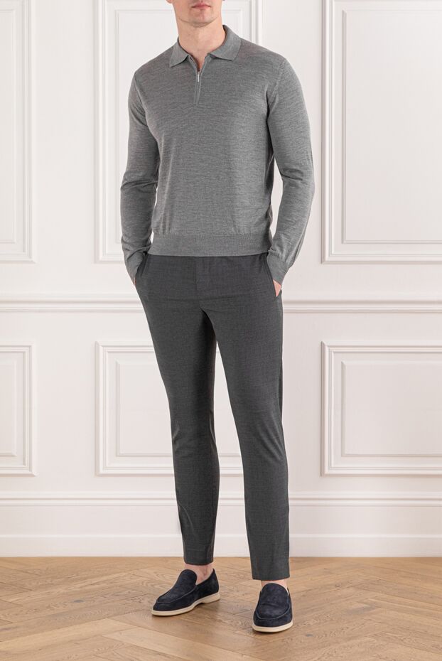 Cesare di Napoli gray wool polo shirt with long sleeves and zip 190410 - photo 3