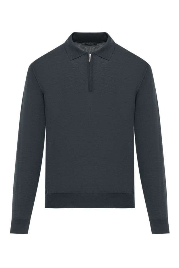 Cesare di Napoli dark green wool polo shirt with long sleeves and zip collar 190414 - photo 1