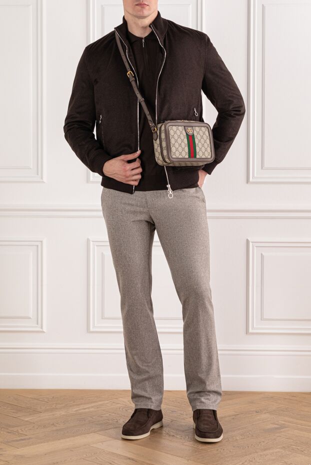 Cesare di Napoli brown wool polo shirt with zip collar and long sleeves 190415 - photo 2