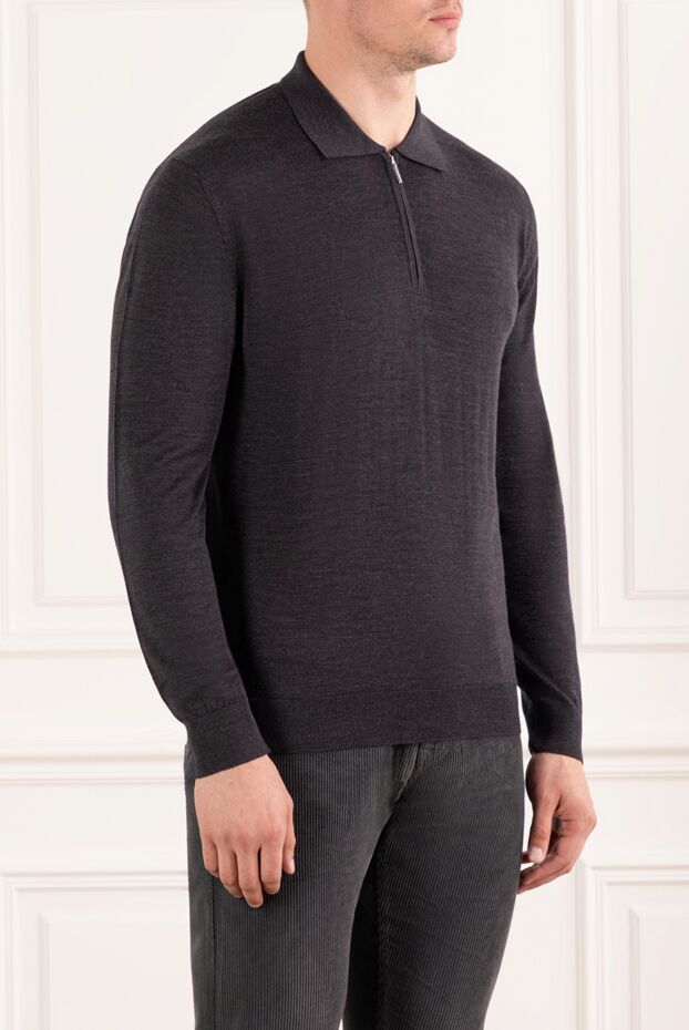 Cesare di Napoli dark grey wool polo shirt with long sleeves and zip 190416 - photo 3