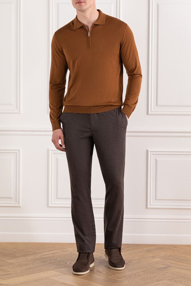 Cesare di Napoli polo shirt wool brown-red with long sleeves and zip fastening 190419 - photo 2