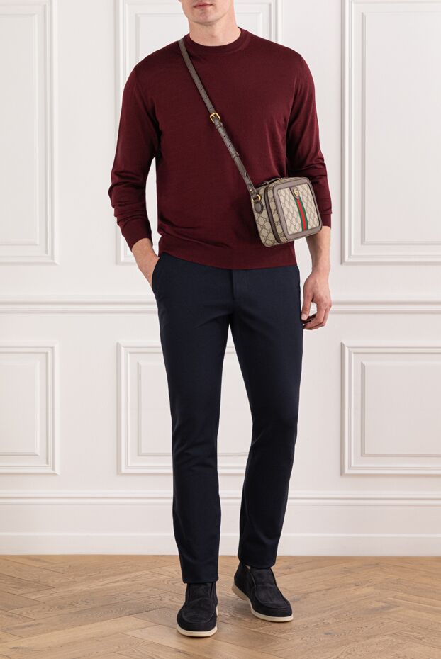 Cesare di Napoli men's wool jumper burgundy with a round neck 190425 - photo 2