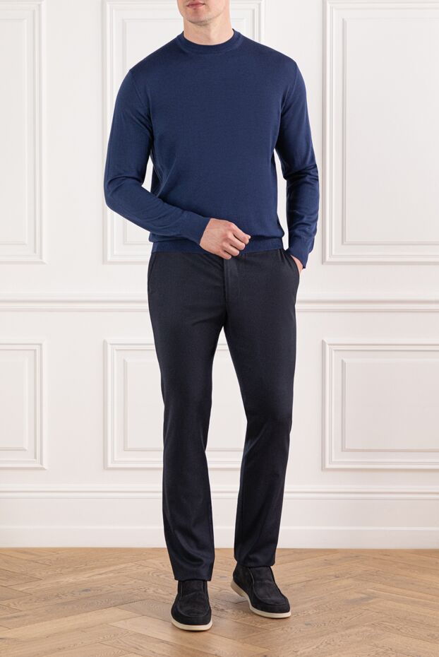 Cesare di Napoli men's wool jumper blue with a round neck 190430 - photo 2