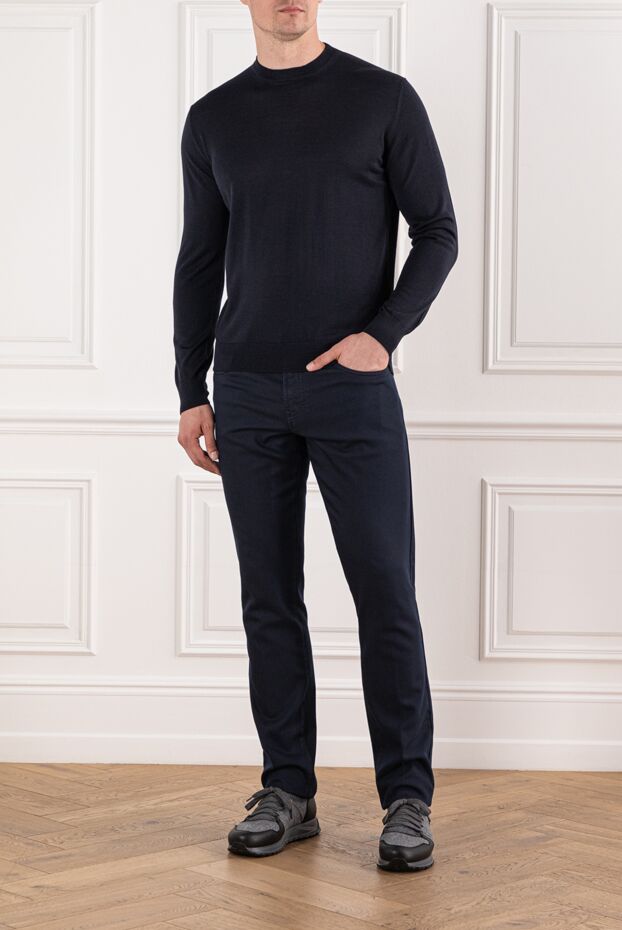 Cesare di Napoli men's navy blue wool crew neck jumper 190431 - photo 2