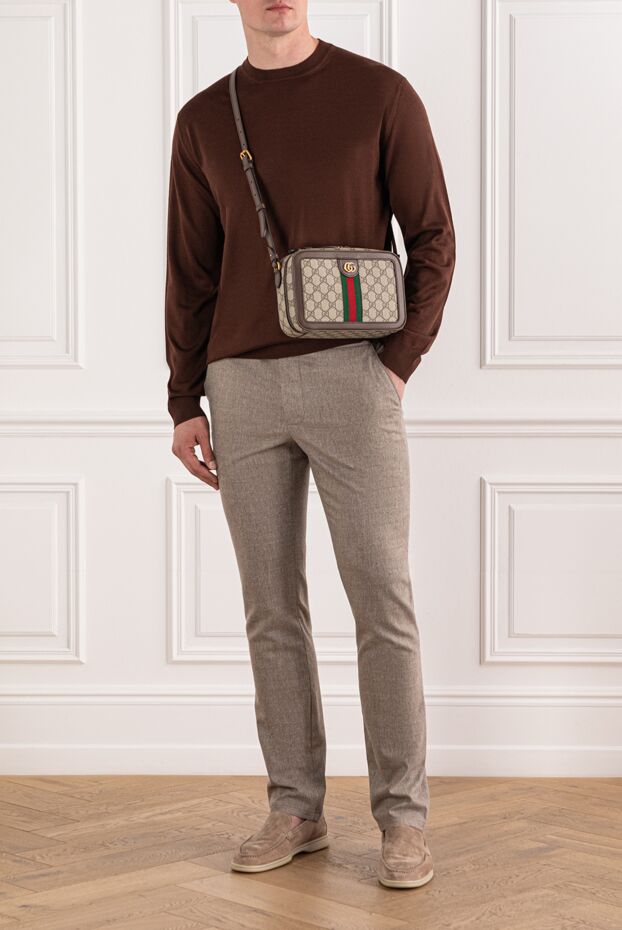Cesare di Napoli basic cut men's wool jumper in rich brown color 190437 - photo 2