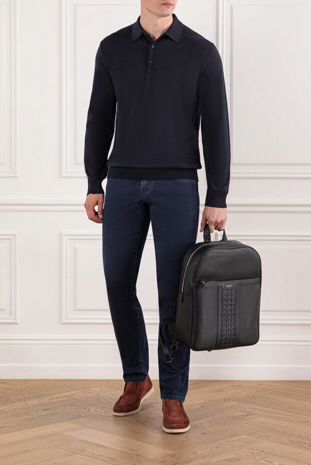 Cesare di Napoli polo shirt in fine wool, dark blue, long sleeves, buttons 190438 - photo 2