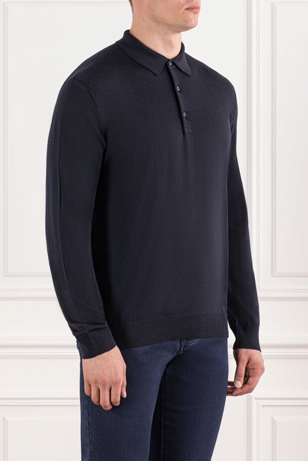 Cesare di Napoli polo shirt in fine wool, dark blue, long sleeves, buttons 190438 - photo 3