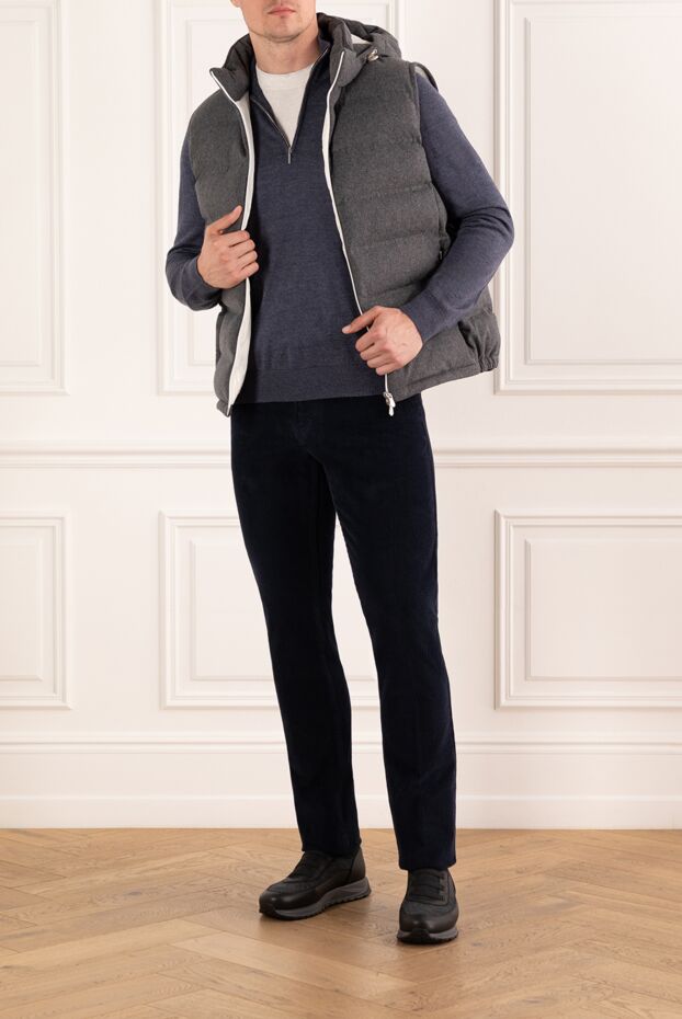 Cesare di Napoli men's dark blue wool troyer jumper with zip 190439 - photo 2