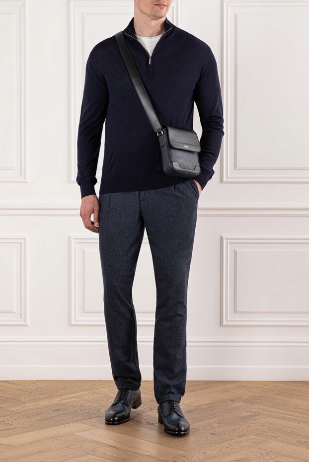 Cesare di Napoli men's dark blue wool troyer with chest zip
 190447 - photo 2