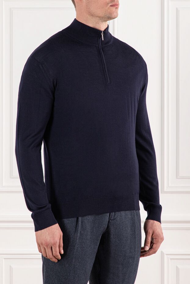 Cesare di Napoli men's dark blue wool troyer with chest zip
 190447 - photo 3