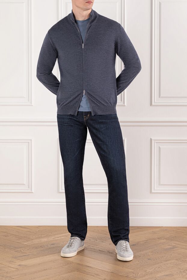 Cesare di Napoli deep blue-gray wool cardigan with zip fastening
 190449 - photo 2