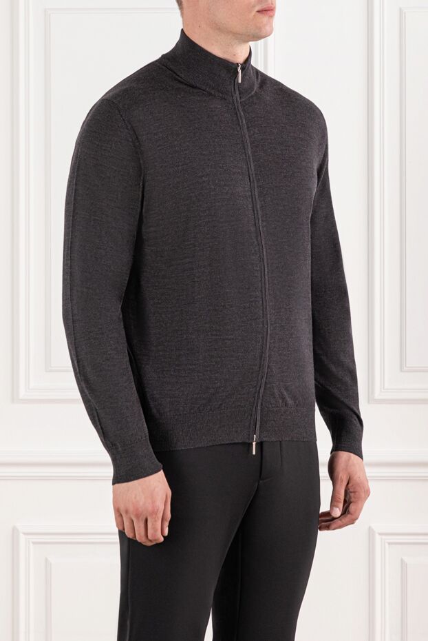 Cesare di Napoli cardigan fine wool charcoal gray with zip 190454 - photo 3