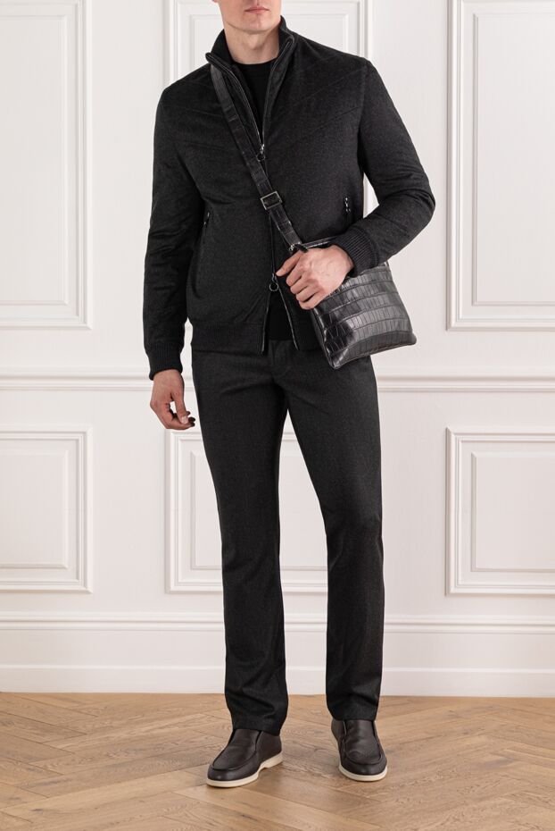 Seraphin men's cashmere jacket with fur and crocodile leather trim, grey
 190474 - photo 2