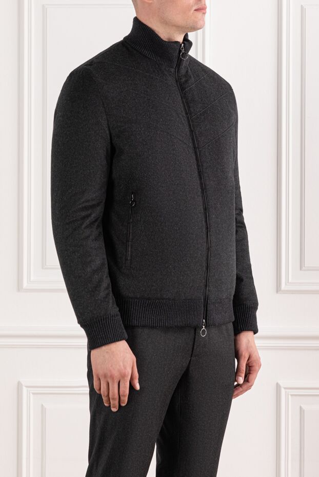Seraphin men's cashmere jacket with fur and crocodile leather trim, grey
 190474 - photo 3