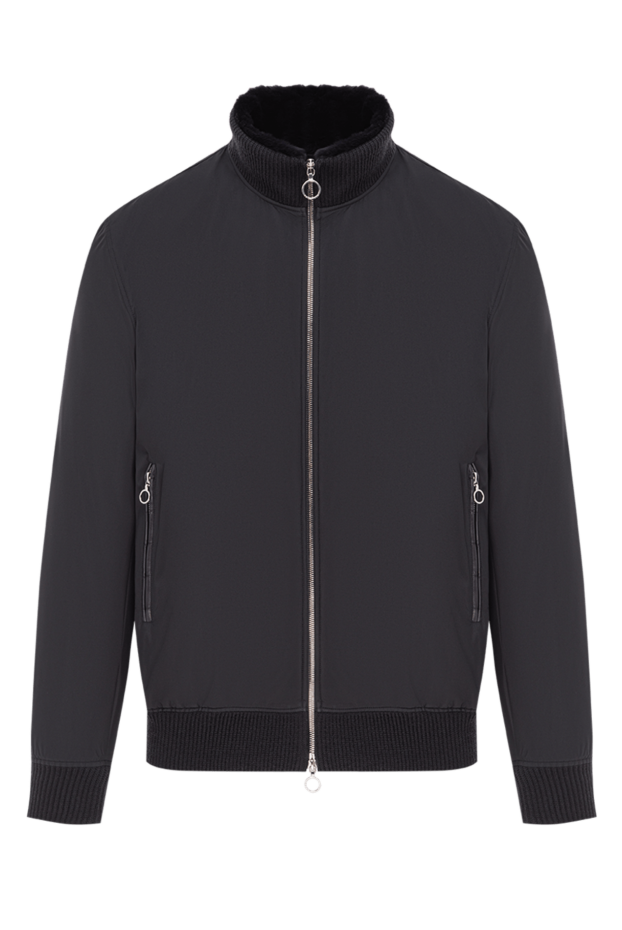 Seraphin men's dark blue jacket with fur lining and crocodile leather details 190477 - photo 1