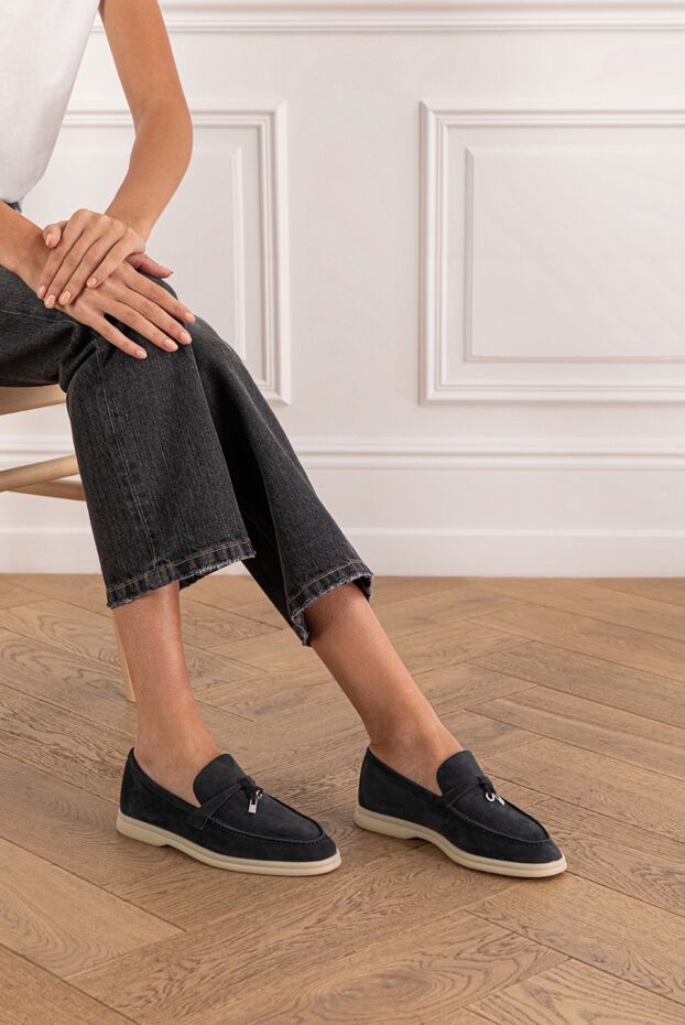Loro Piana summer charms suede walking loafers women blue 190485 - photo 2