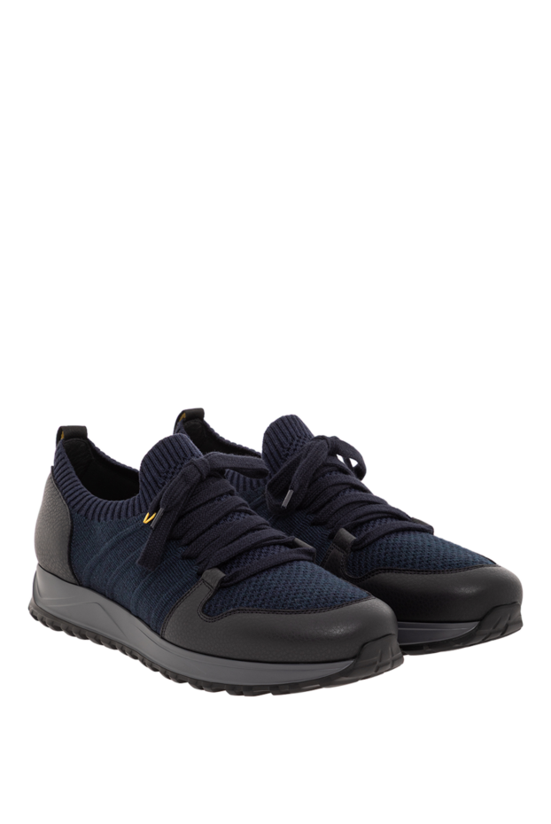 Doucal`s navy blue wool sneakers with leather trim 190532 - photo 3